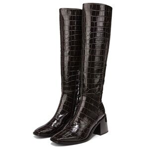 New Sam Edelman Wade 2 Espresso Brown Croc Leather Boots Sz 6